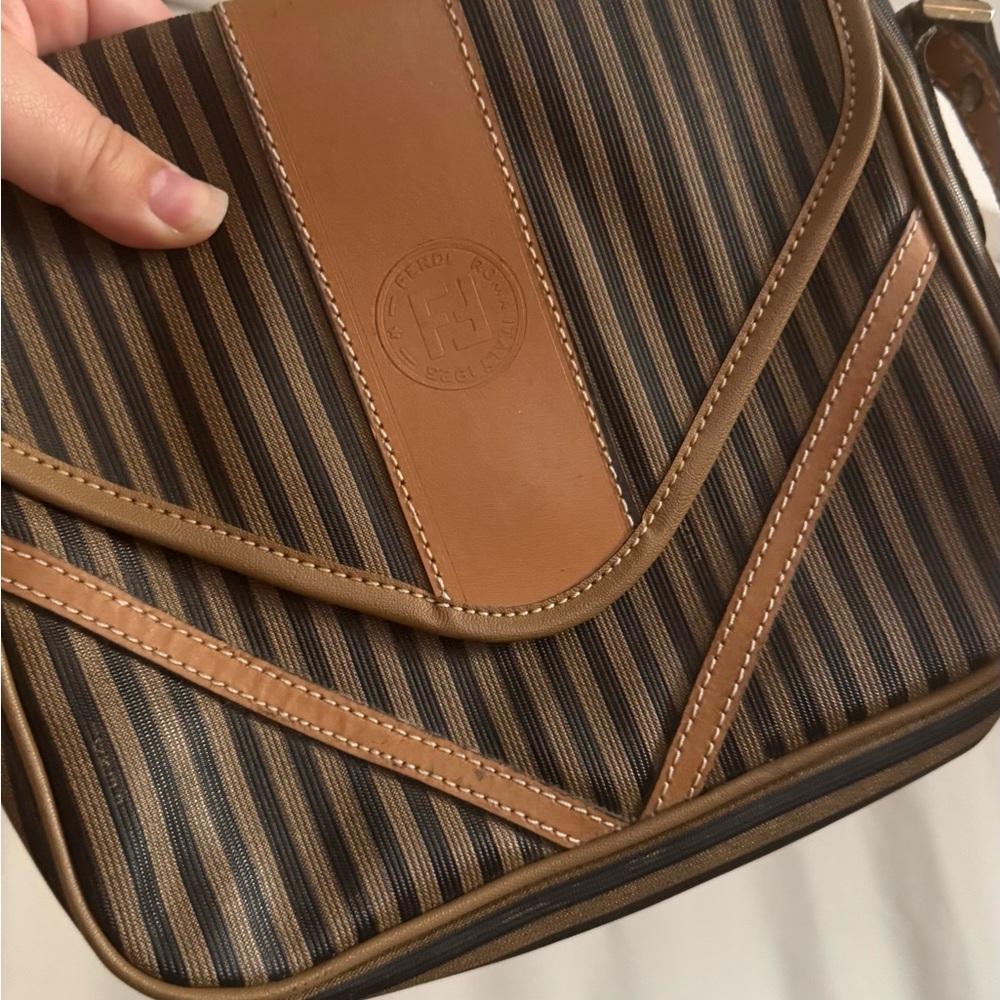 24HR SALE! Vintage Fendi Pequin Strip Crossbody,RARE 1980s SASRoma,Made in Italy
